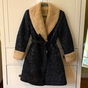 Vintage 70s quilted coat with faux fur collar and cuffs